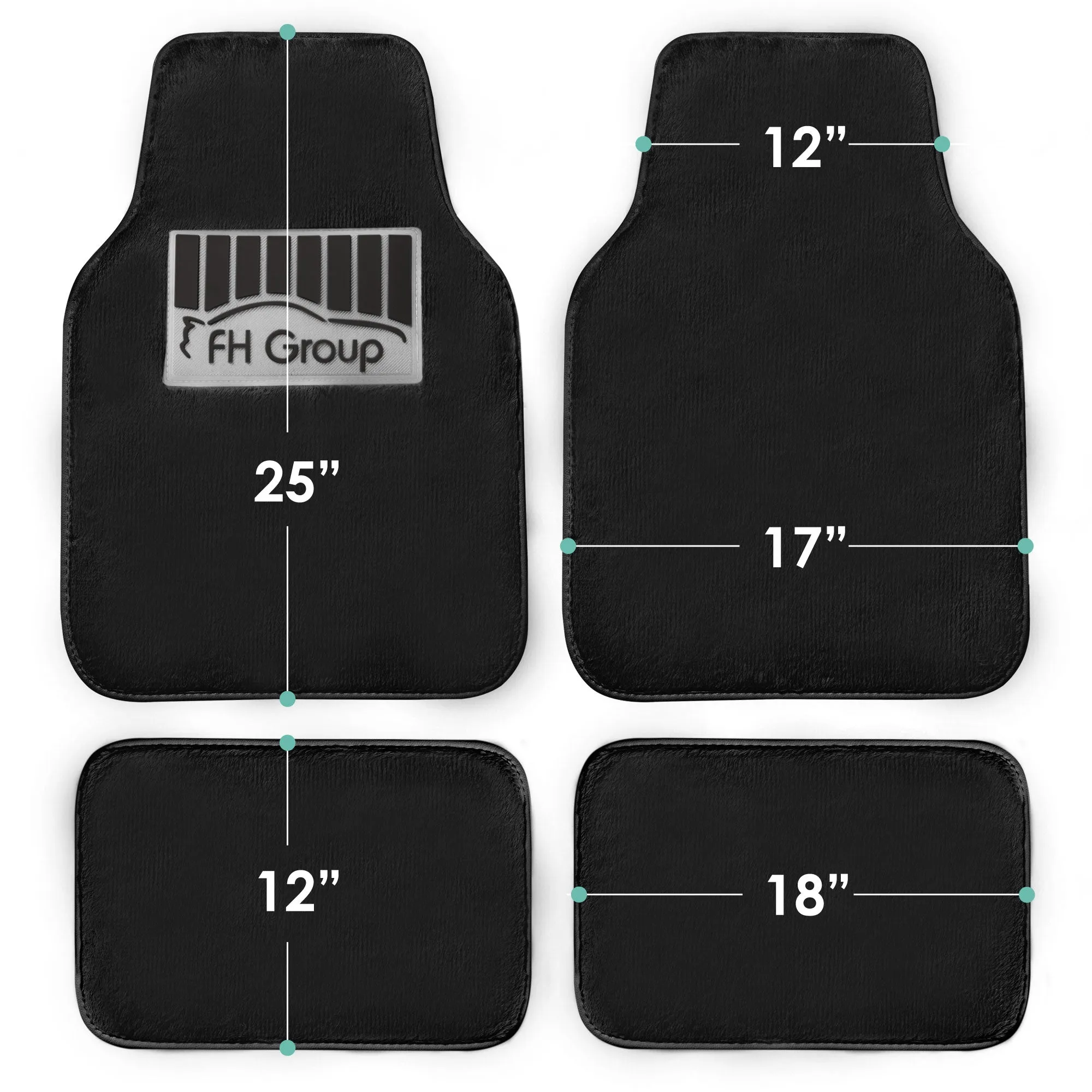 Doe16 Faux Rabbit Fur Non-Slip Floor Mats - Full Set Black
