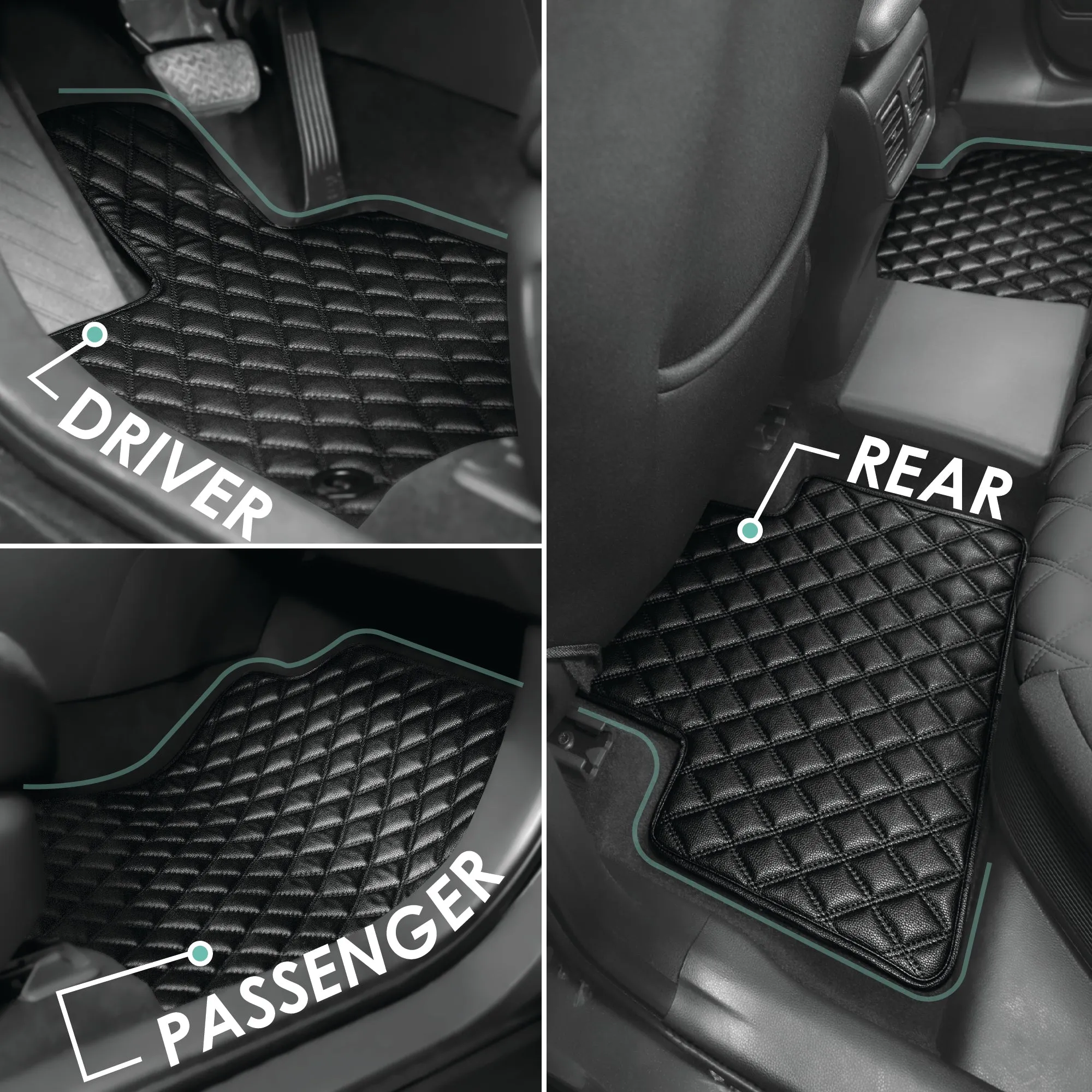 Faux Leather Custom-Fit Floor Mats for 2019-2022 Toyota Rav4- Black