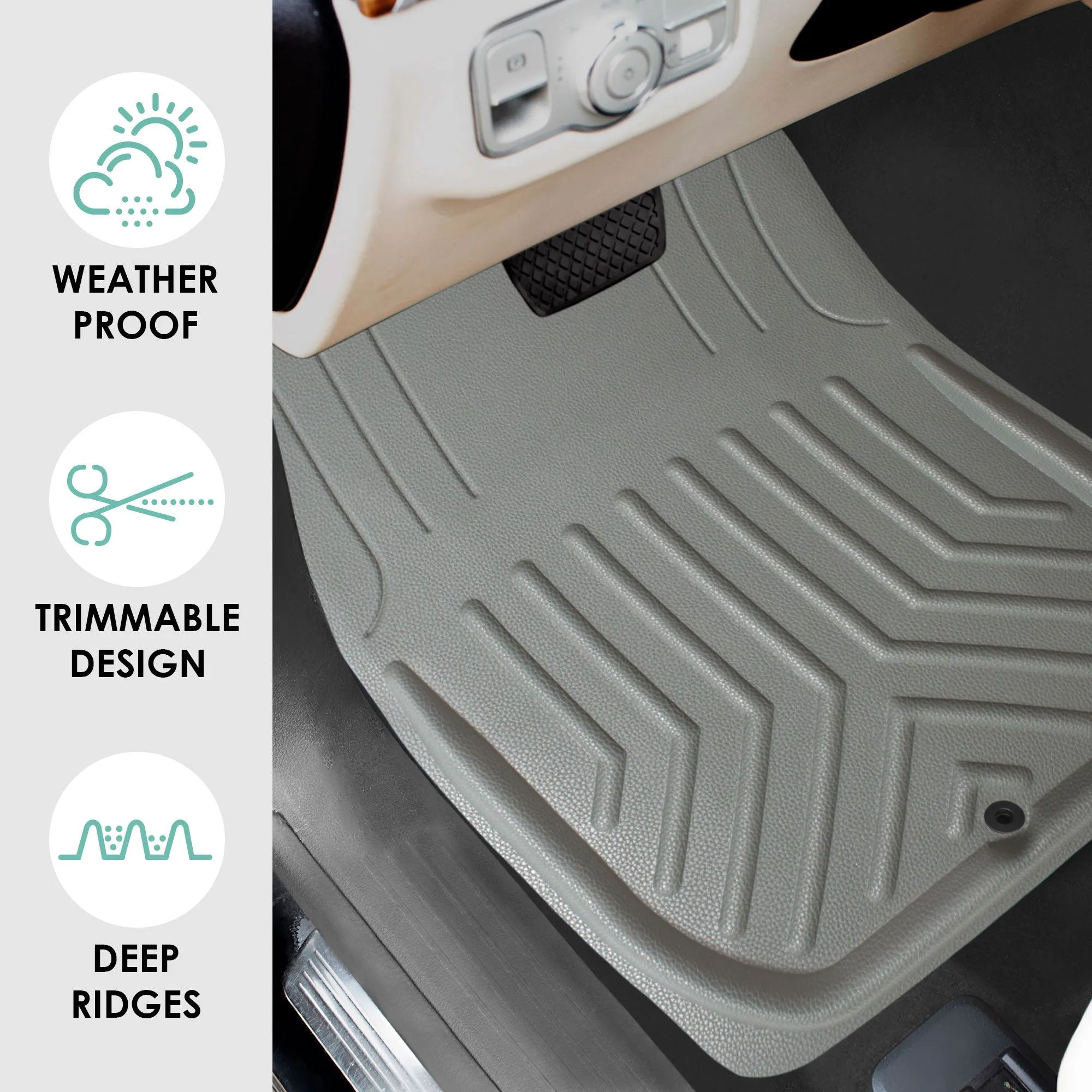 Faux Leather Deep Tray Floor Mats Full Set - Gray