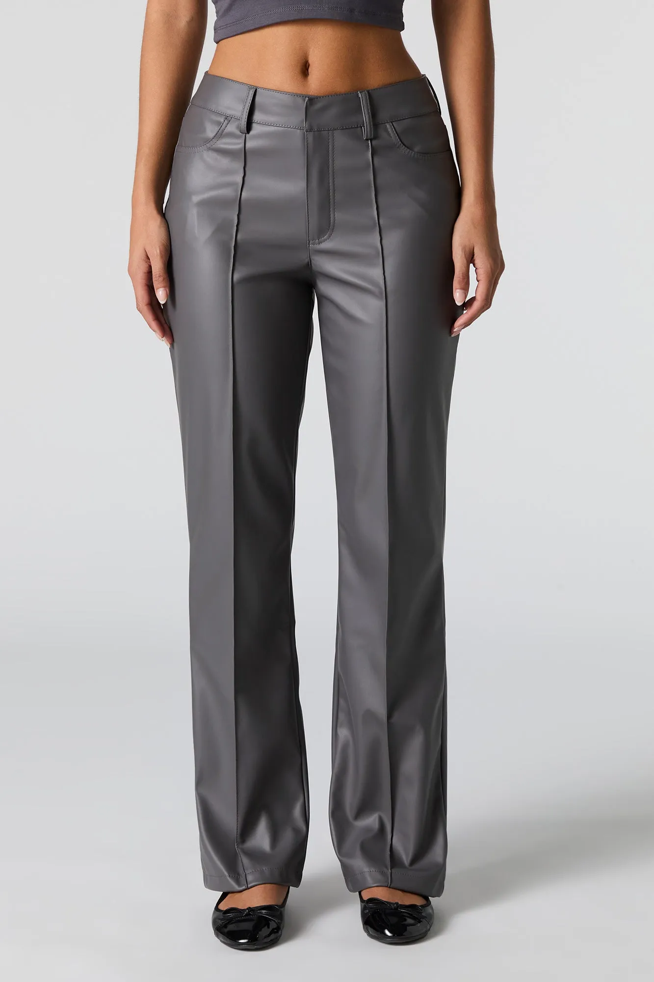 Faux Leather Exposed Seam Straight Leg Pant