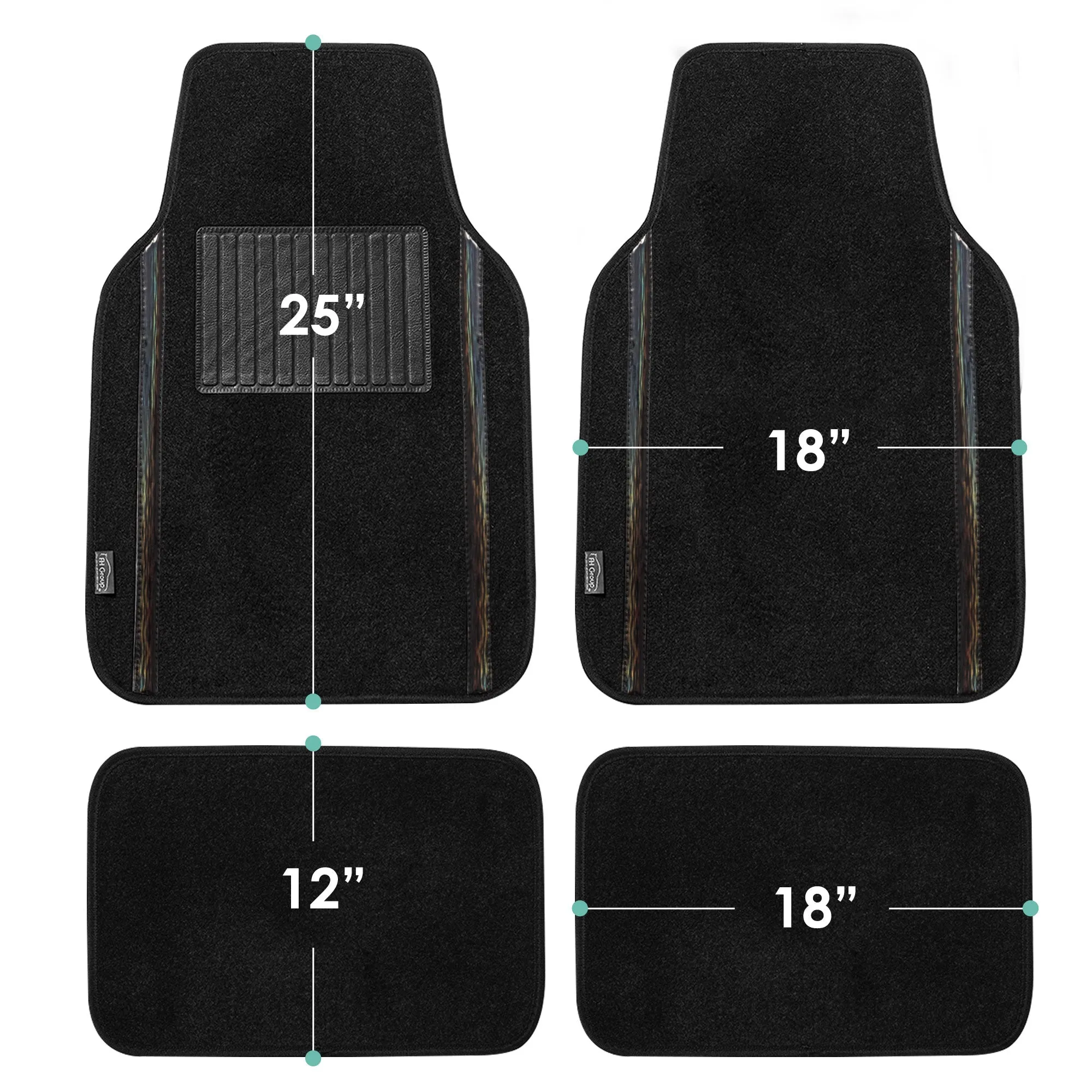 Galaxy13 Metallic Stripe Non-Slip Carpet Floor Mats - Full Set Black
