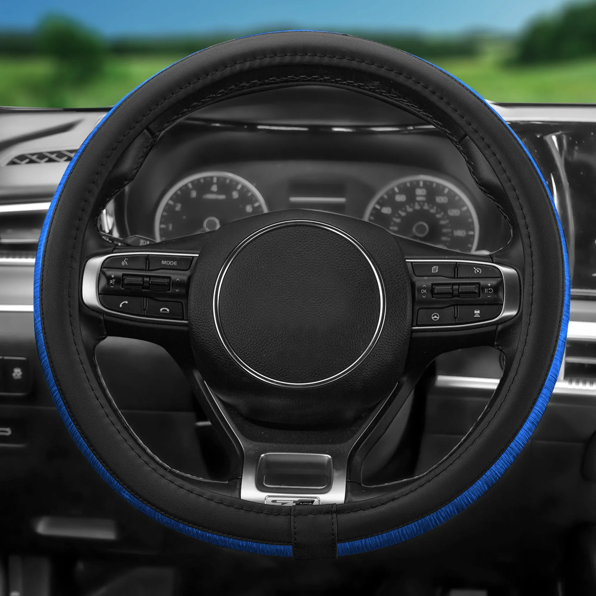 Galaxy13 Metallic Striped Steering Wheel Cover Blue