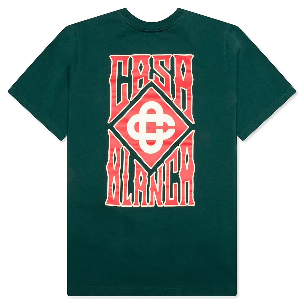 Gothic Stacked Logo Screen Printed T-Shirt - Green