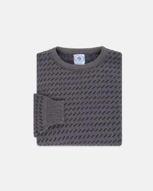 GREY/NAVY CHEVRON COTTON CREWNECK SWEATER