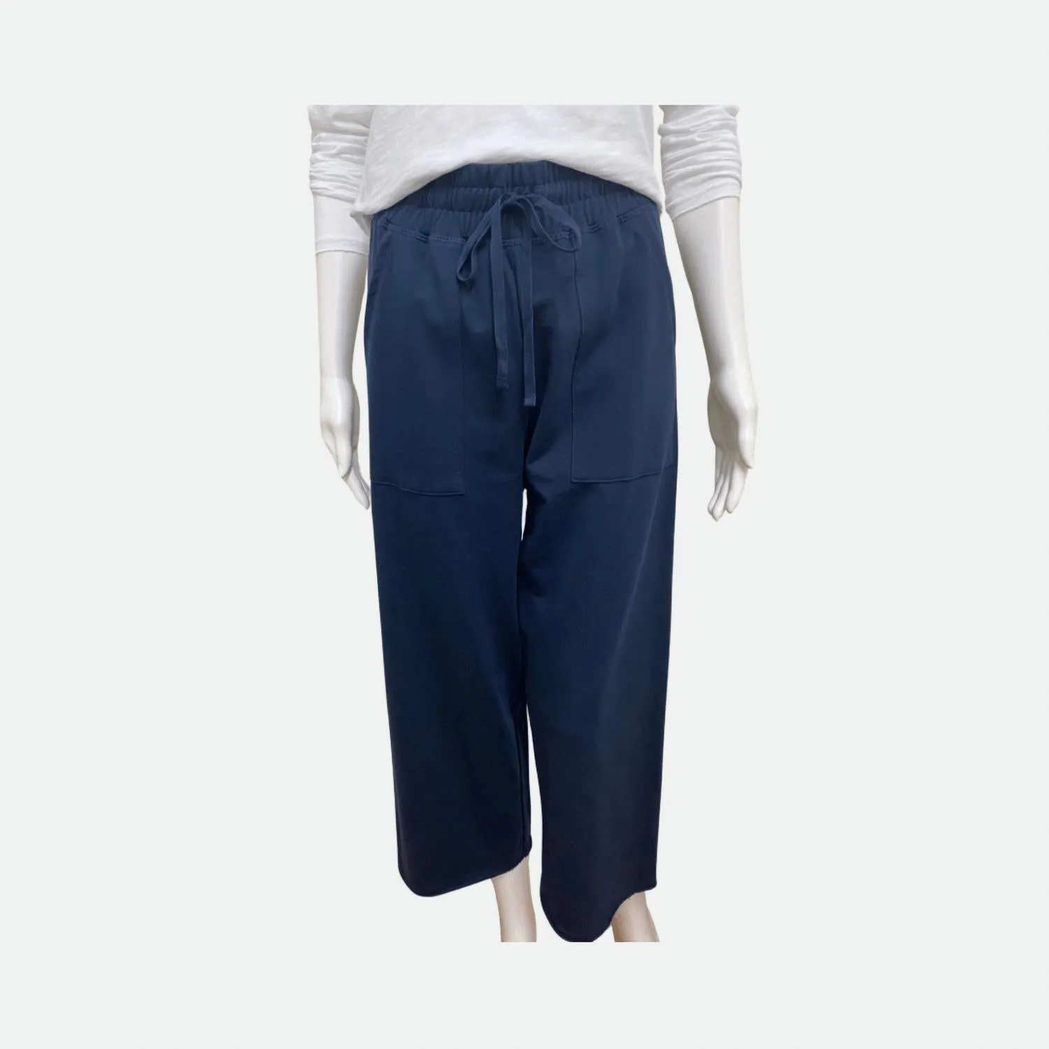 Knit Wide Leg Crop Pants In Navy