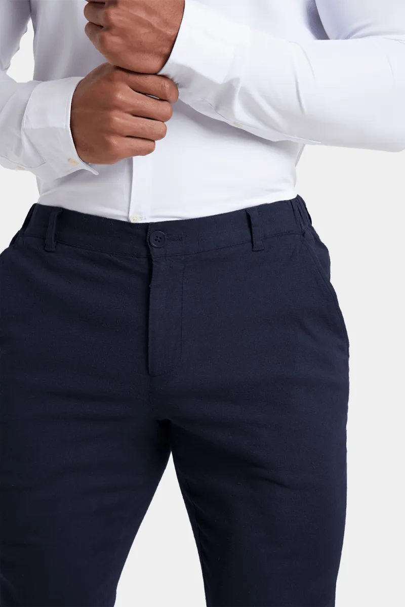 Linen-Blend Pants in Navy
