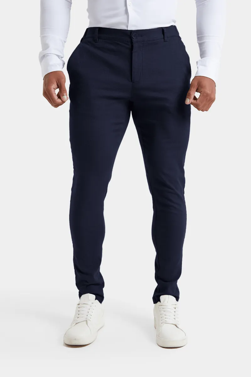 Linen-Blend Pants in Navy