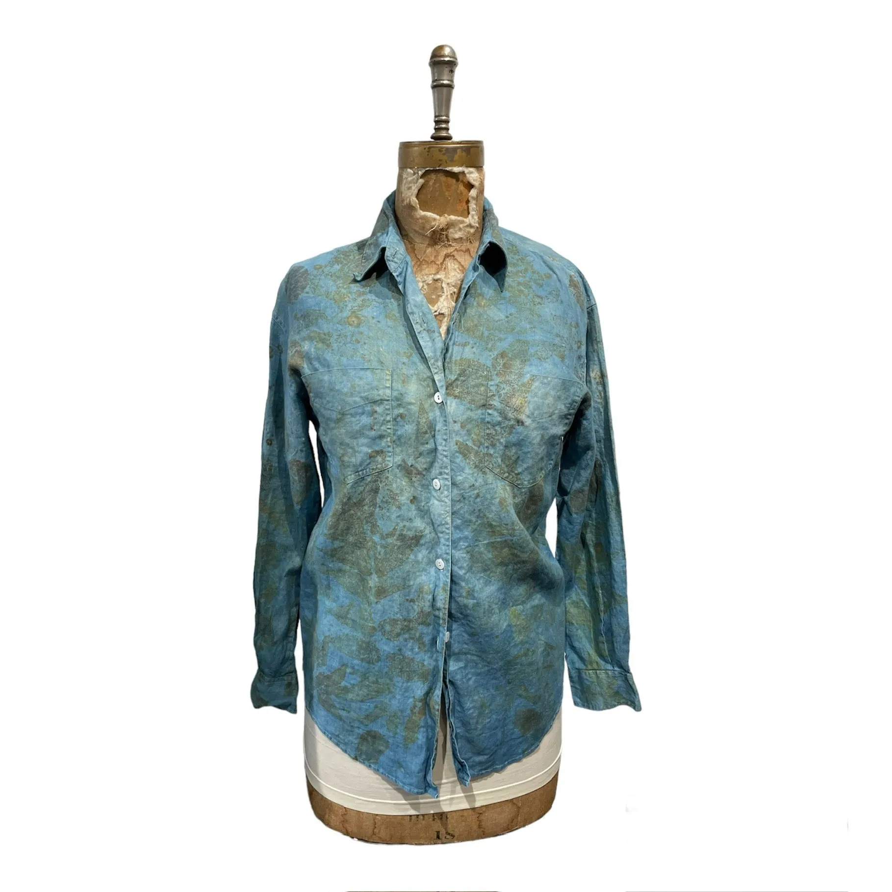 Linen long sleeve indigo over dyed  ecodye.