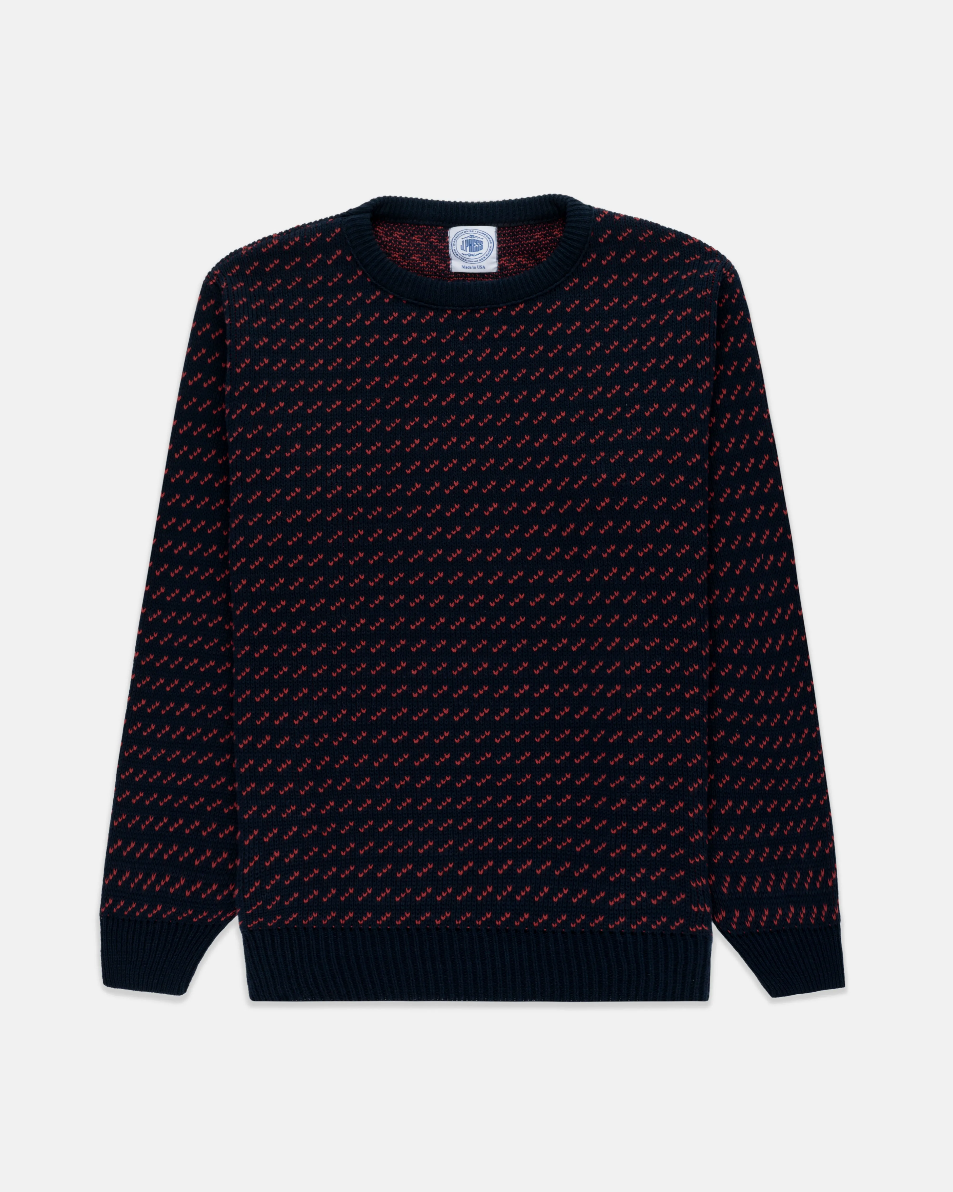 NAVY/RED CHEVRON COTTON CREWNECK SWEATER