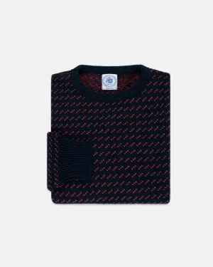 NAVY/RED CHEVRON COTTON CREWNECK SWEATER