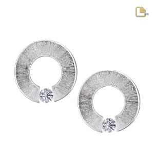 Omega Rhodium Plated Two Tone with Clear Crystal Sterling Silver Stud Earrings