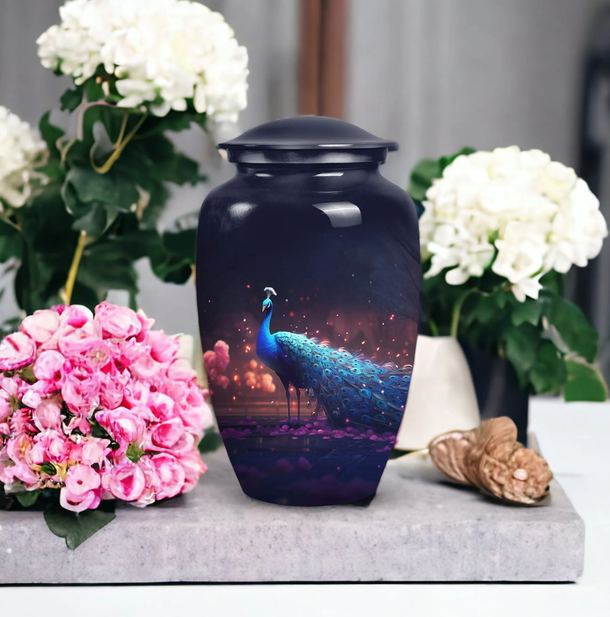 Peacock Themed Large Cremation Urn for Cherished Mother