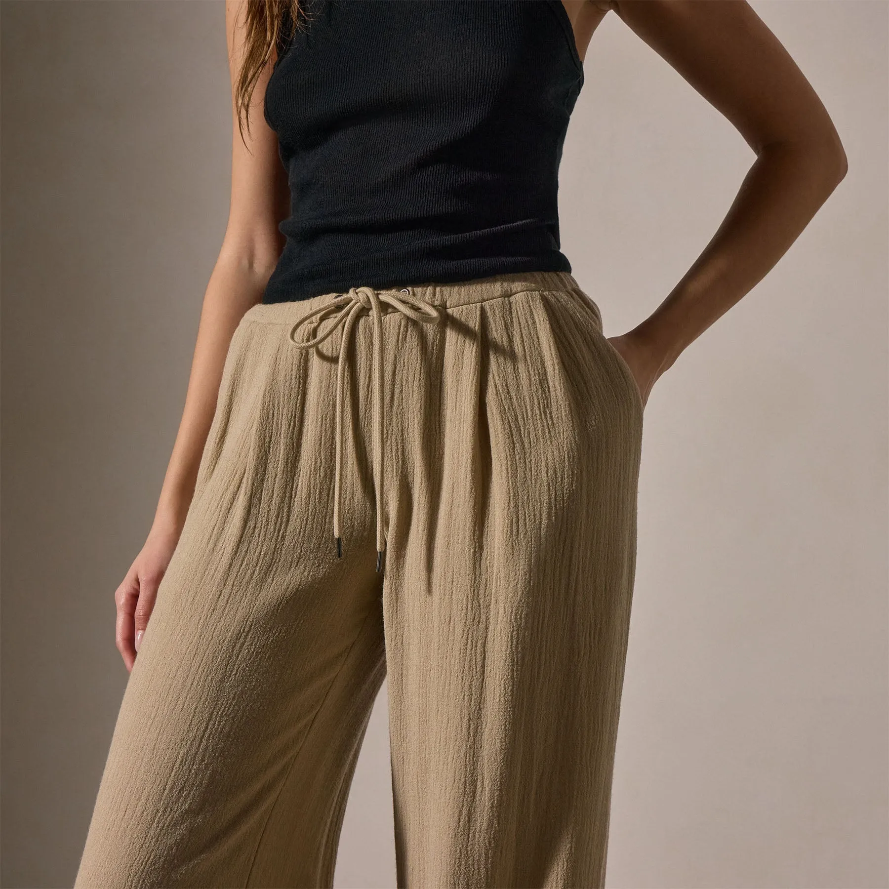 Pleated Wool Blend Pant - Biscuit