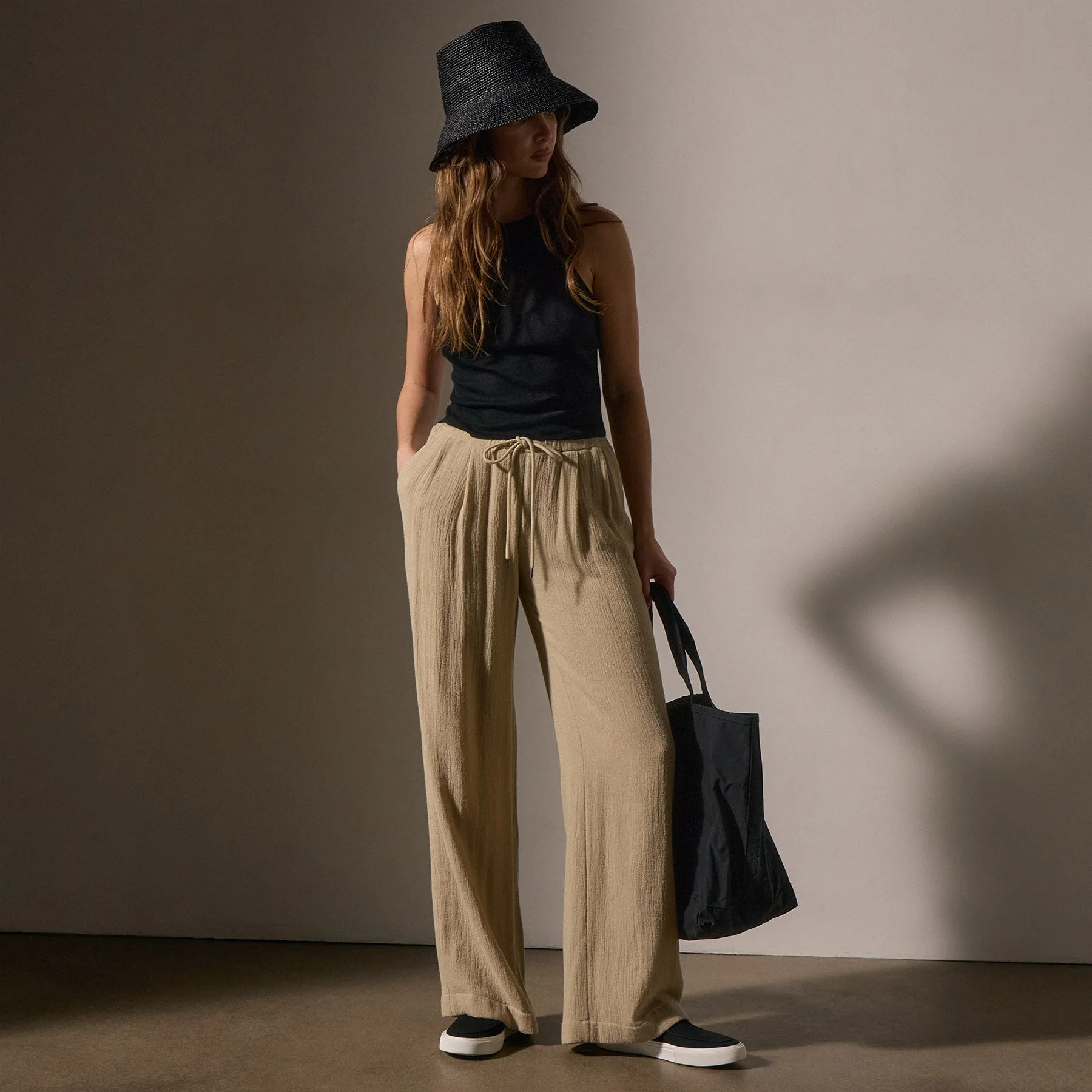 Pleated Wool Blend Pant - Biscuit