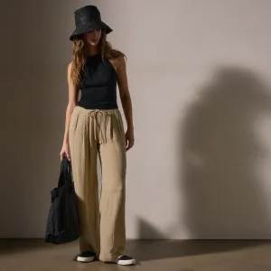 Pleated Wool Blend Pant - Biscuit