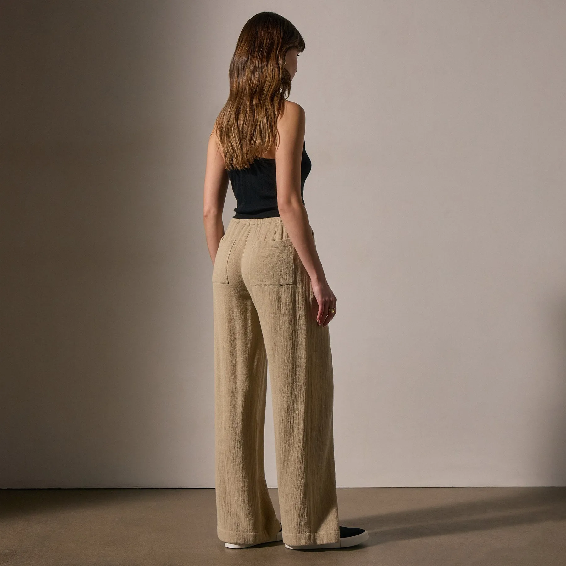 Pleated Wool Blend Pant - Biscuit