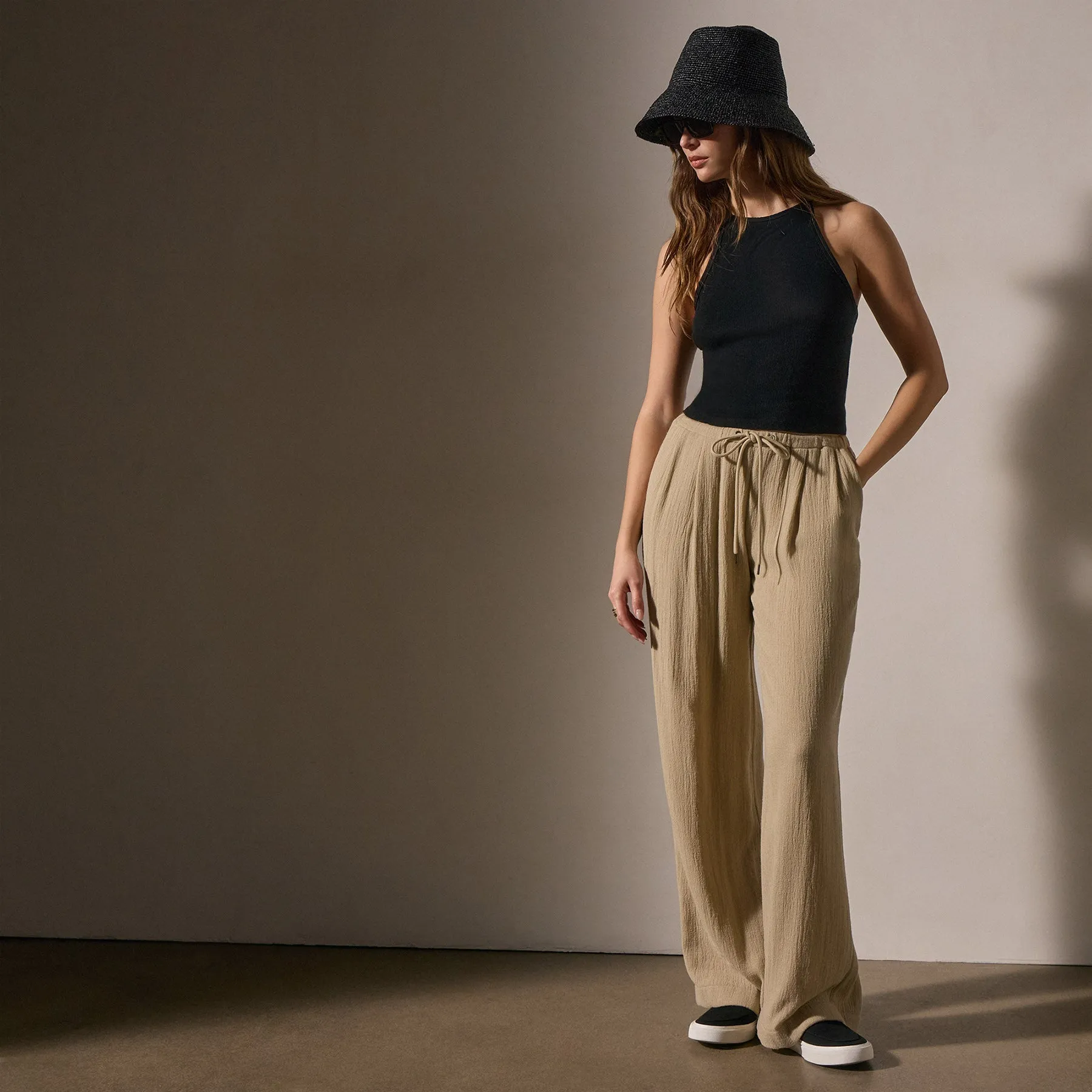 Pleated Wool Blend Pant - Biscuit