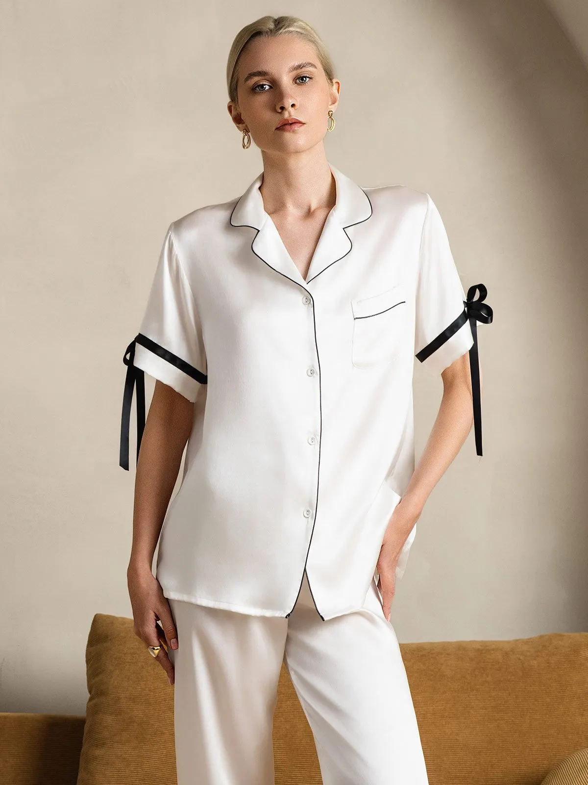 Pure Silk Short-Sleeved Pants Pajama Set
