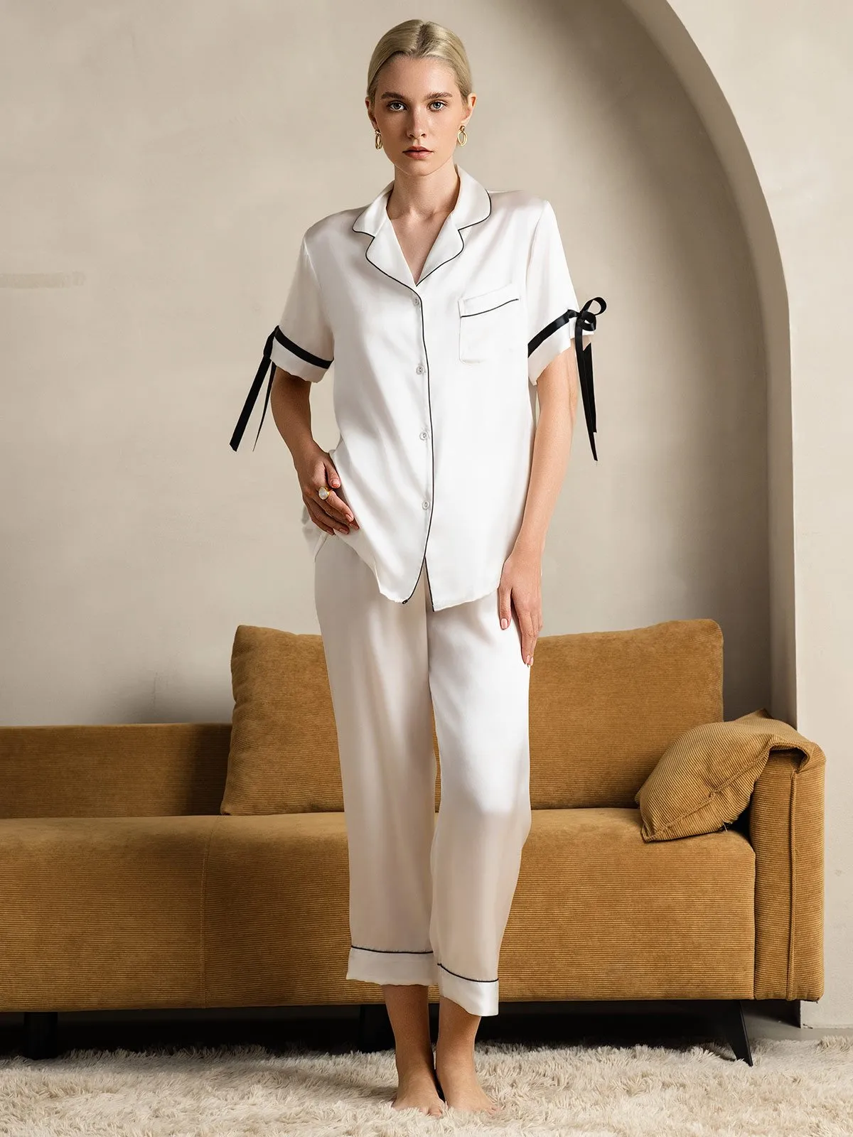 Pure Silk Short-Sleeved Pants Pajama Set