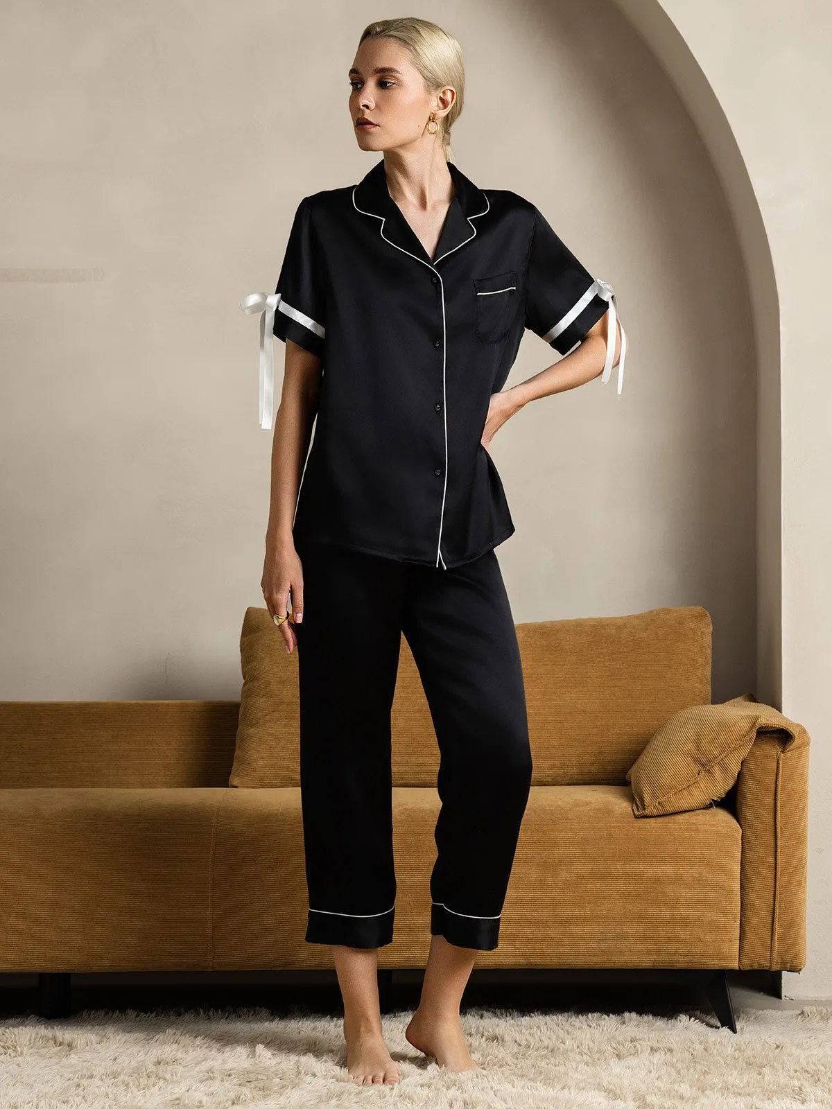 Pure Silk Short-Sleeved Pants Pajama Set