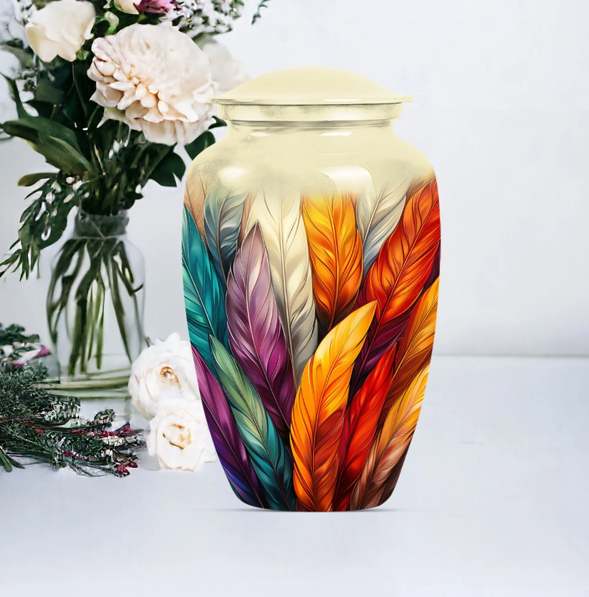 Purple Meadow Feather Urn: Distinctive Funeral Cremation Vessel
