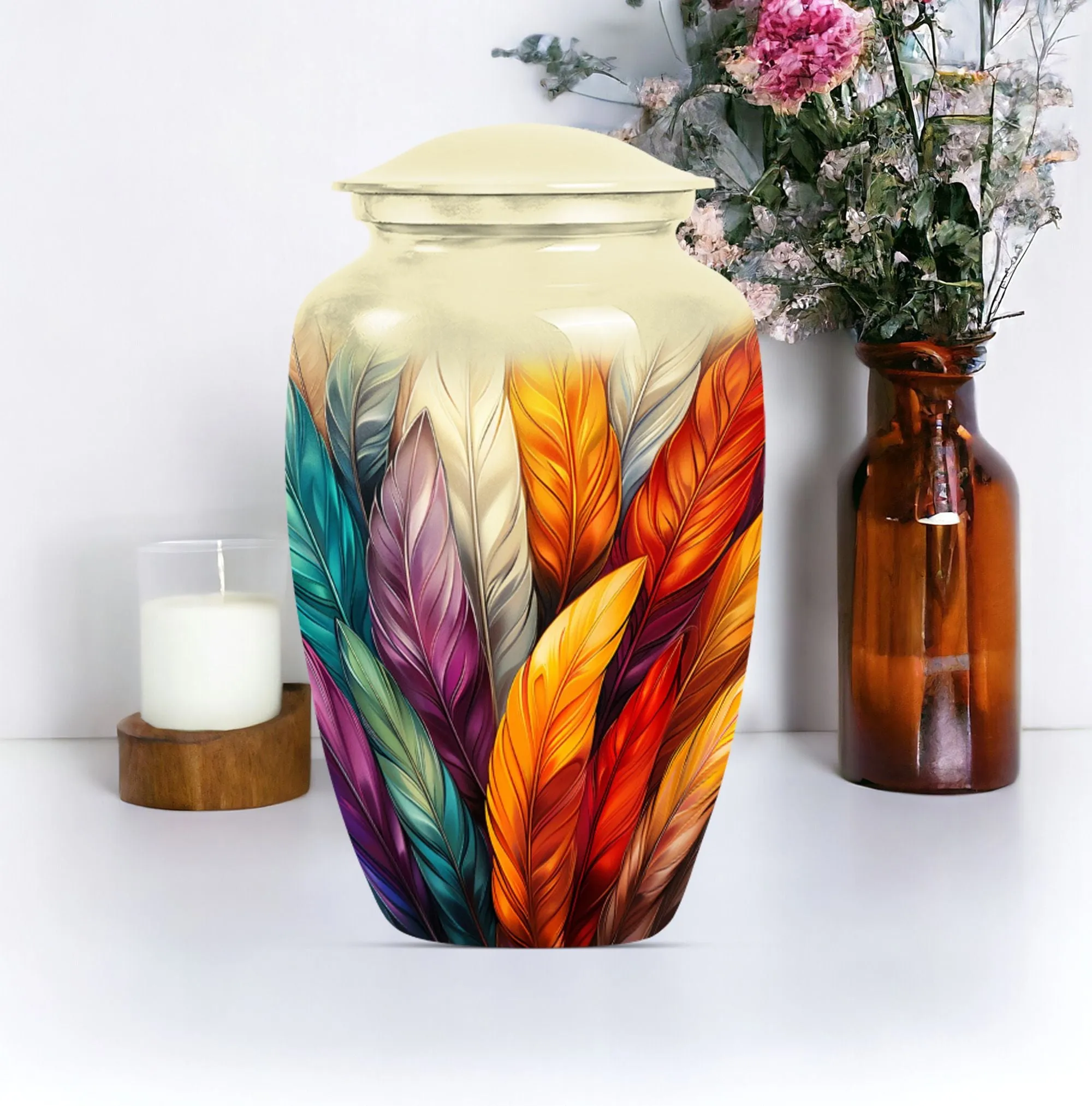 Purple Meadow Feather Urn: Distinctive Funeral Cremation Vessel