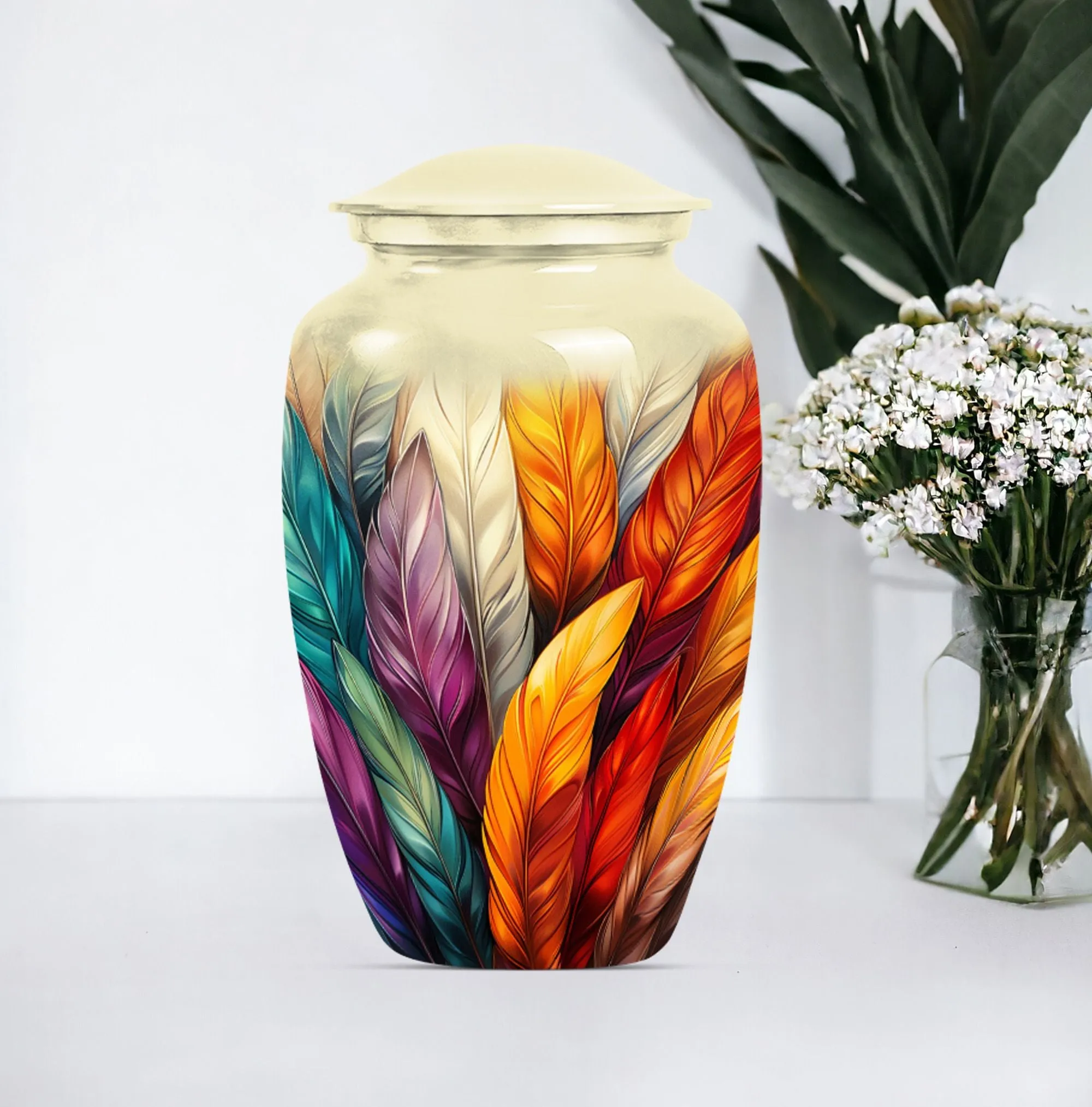 Purple Meadow Feather Urn: Distinctive Funeral Cremation Vessel