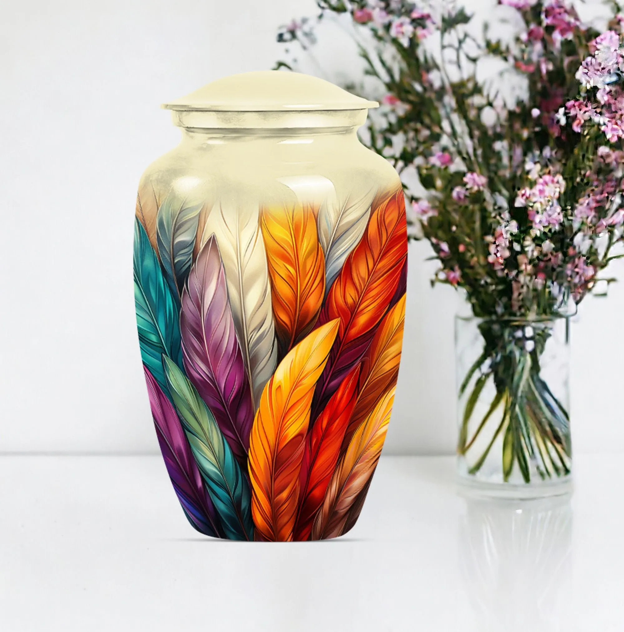 Purple Meadow Feather Urn: Distinctive Funeral Cremation Vessel