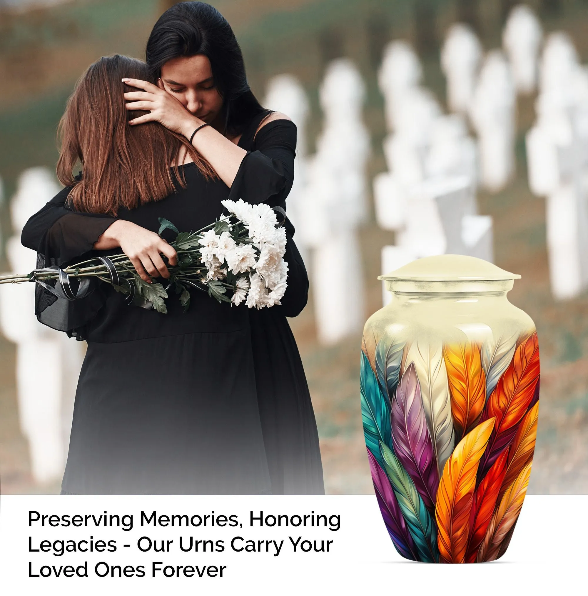 Purple Meadow Feather Urn: Distinctive Funeral Cremation Vessel
