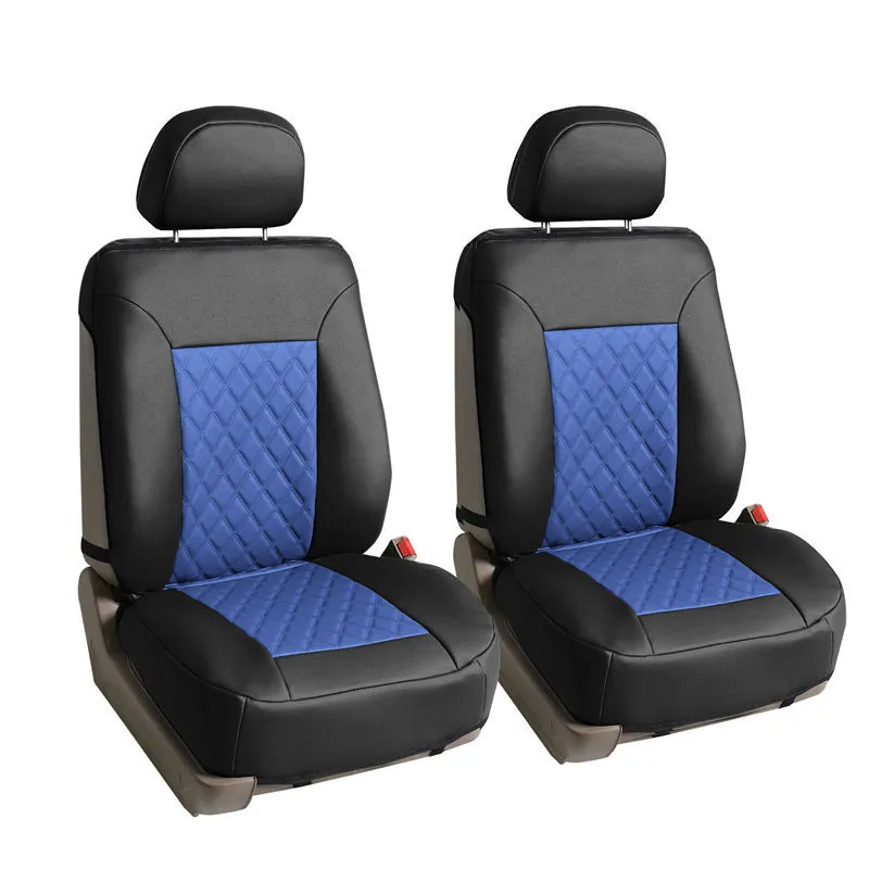 Quality Faux Leather Diamond Pattern Car Seat Cushions - Front Set Blue