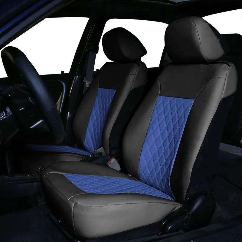 Quality Faux Leather Diamond Pattern Car Seat Cushions - Front Set Blue