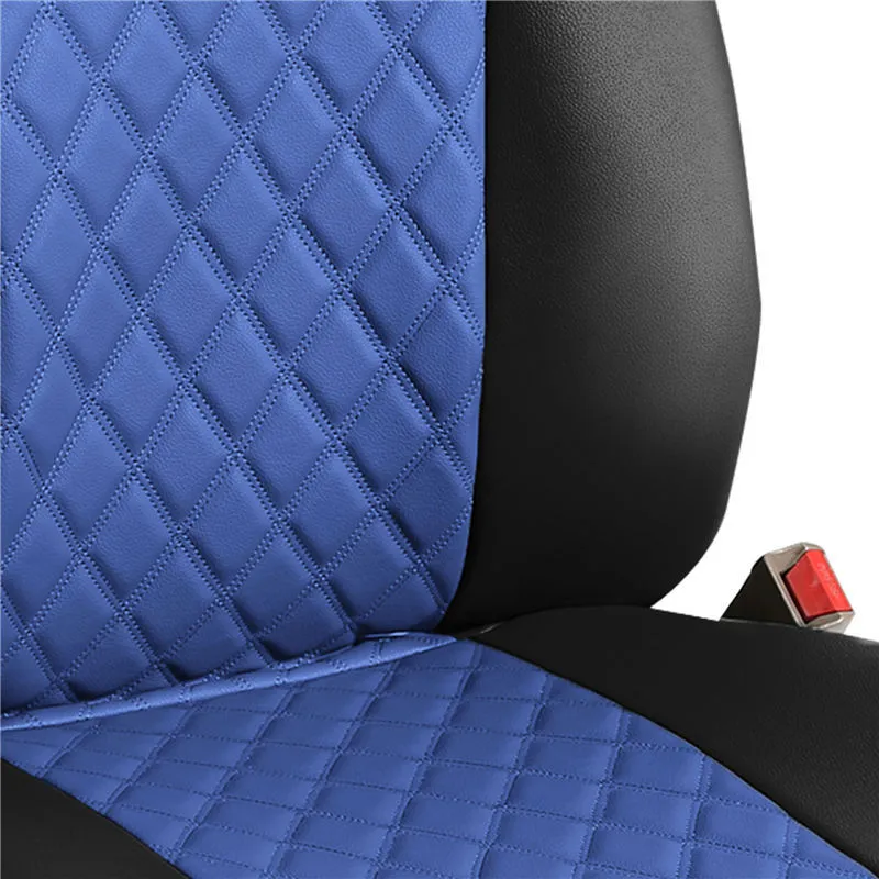 Quality Faux Leather Diamond Pattern Car Seat Cushions - Front Set Blue