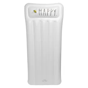 Rae Dunn Bee Happy 68x28 Inch Inflatable Pool Lounger, Durable Anti-Leak Design