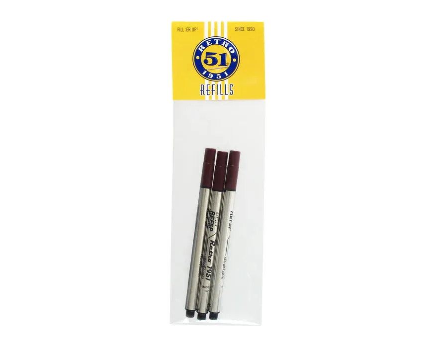 Retro 51 Black Capless Rollerball Refill 3pk