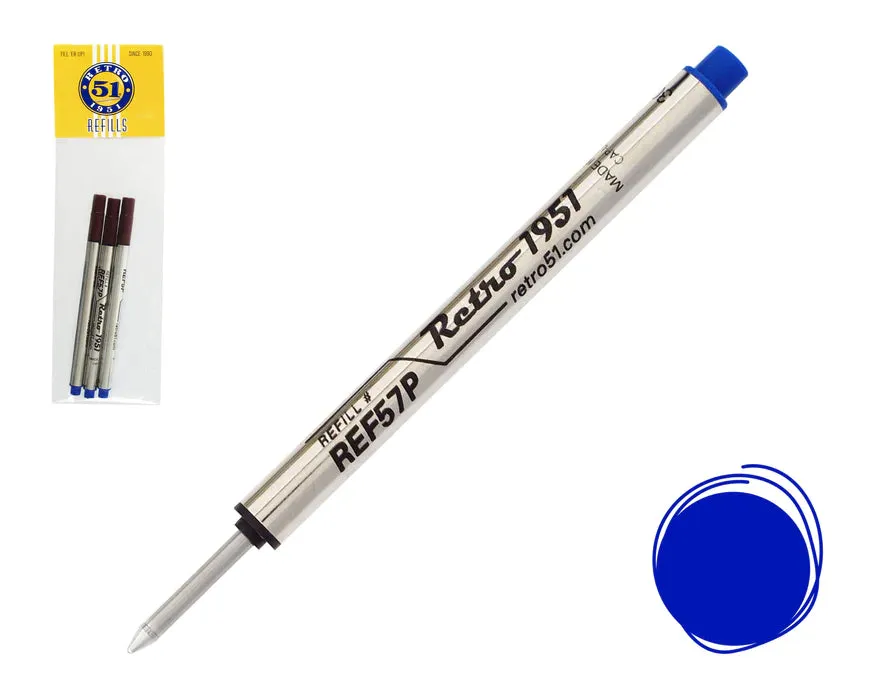 Retro 51 Black Capless Rollerball Refill 3pk