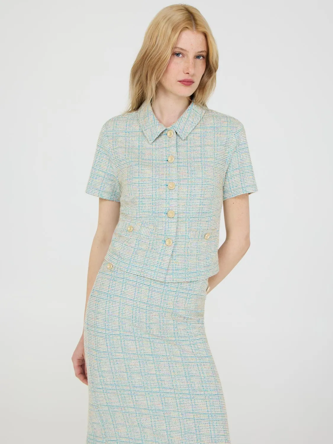 Short Sleeve Boucle Blazer