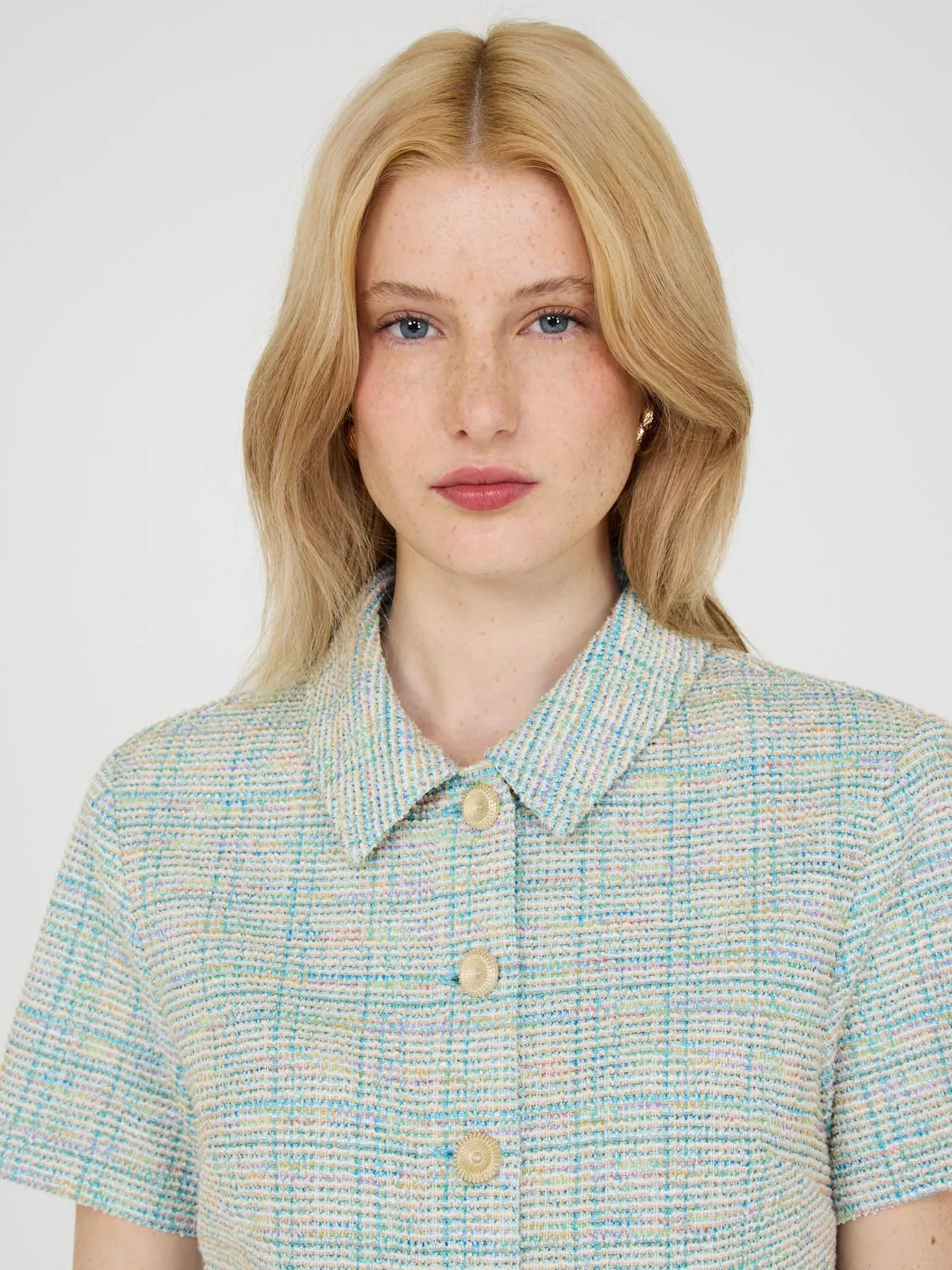 Short Sleeve Boucle Blazer