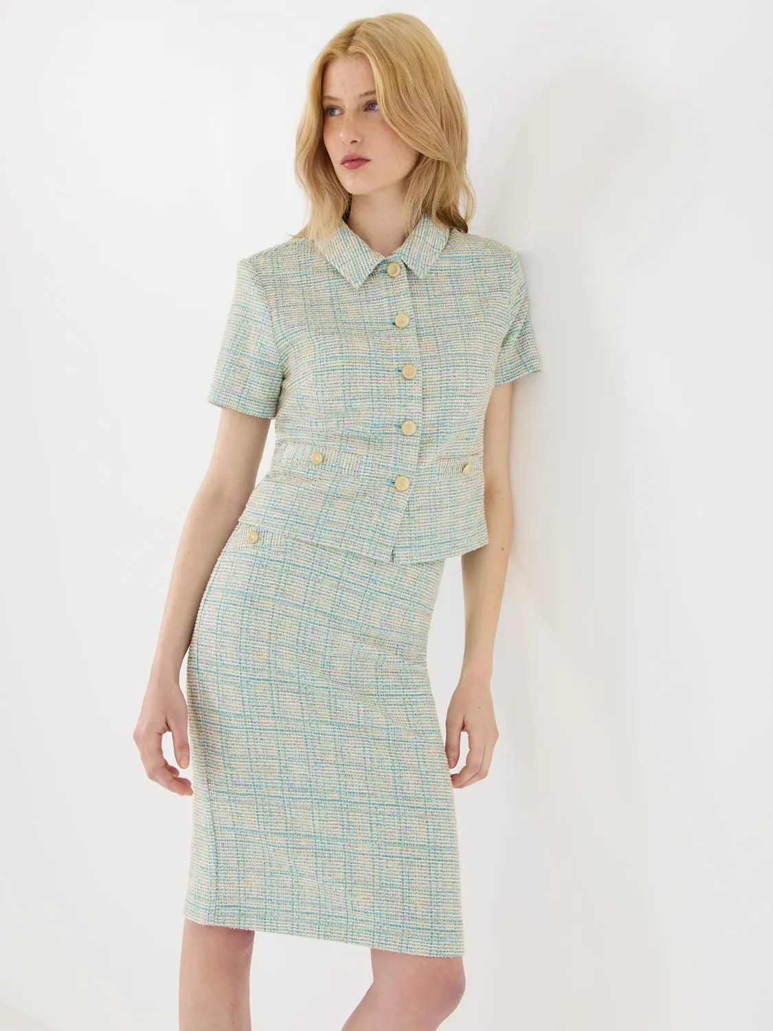 Short Sleeve Boucle Blazer