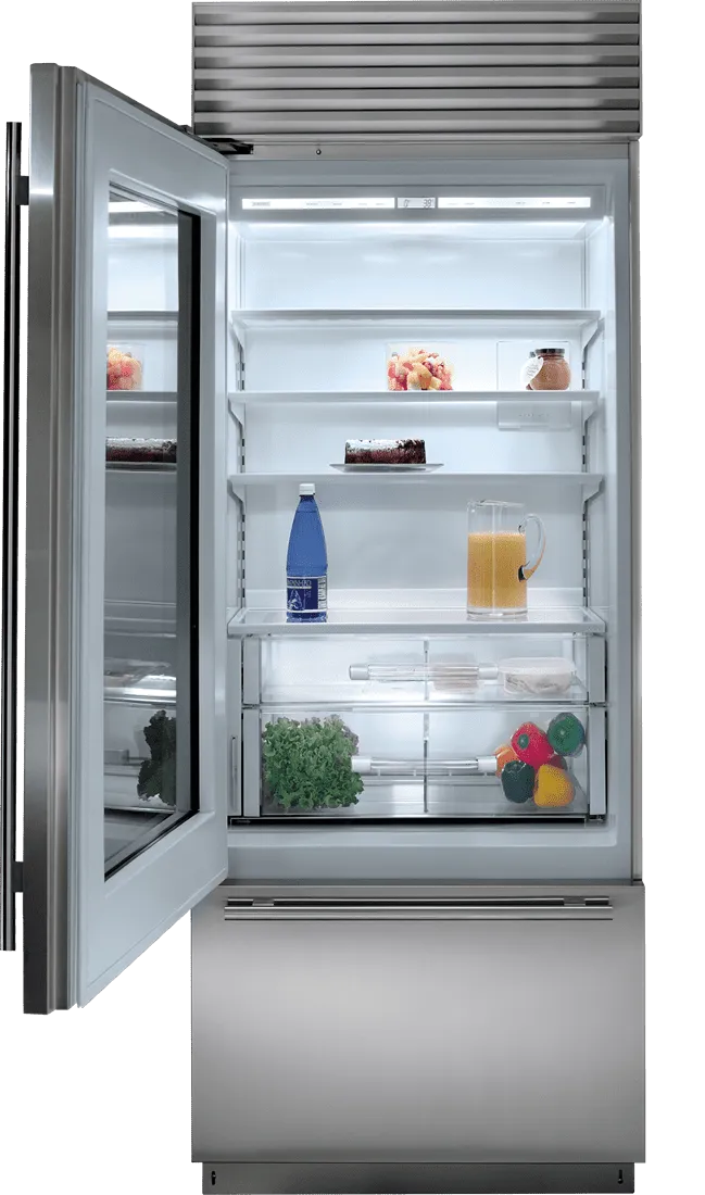 Sub-Zero BI30UASTHRH 30" Classic Over-And-Under Refrigerator/Freezer With Glass Door