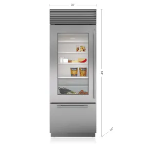 Sub-Zero BI30UASTHRH 30" Classic Over-And-Under Refrigerator/Freezer With Glass Door