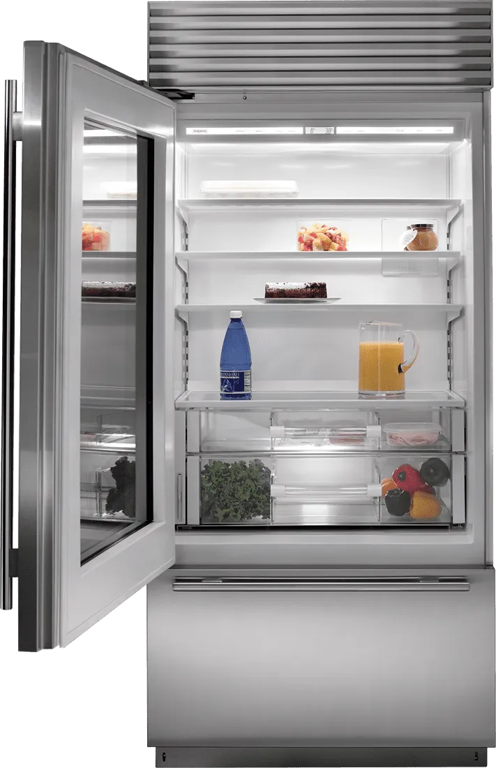 Sub-Zero BI36UASPHRH 36" Classic Over-And-Under Refrigerator/Freezer With Glass Door