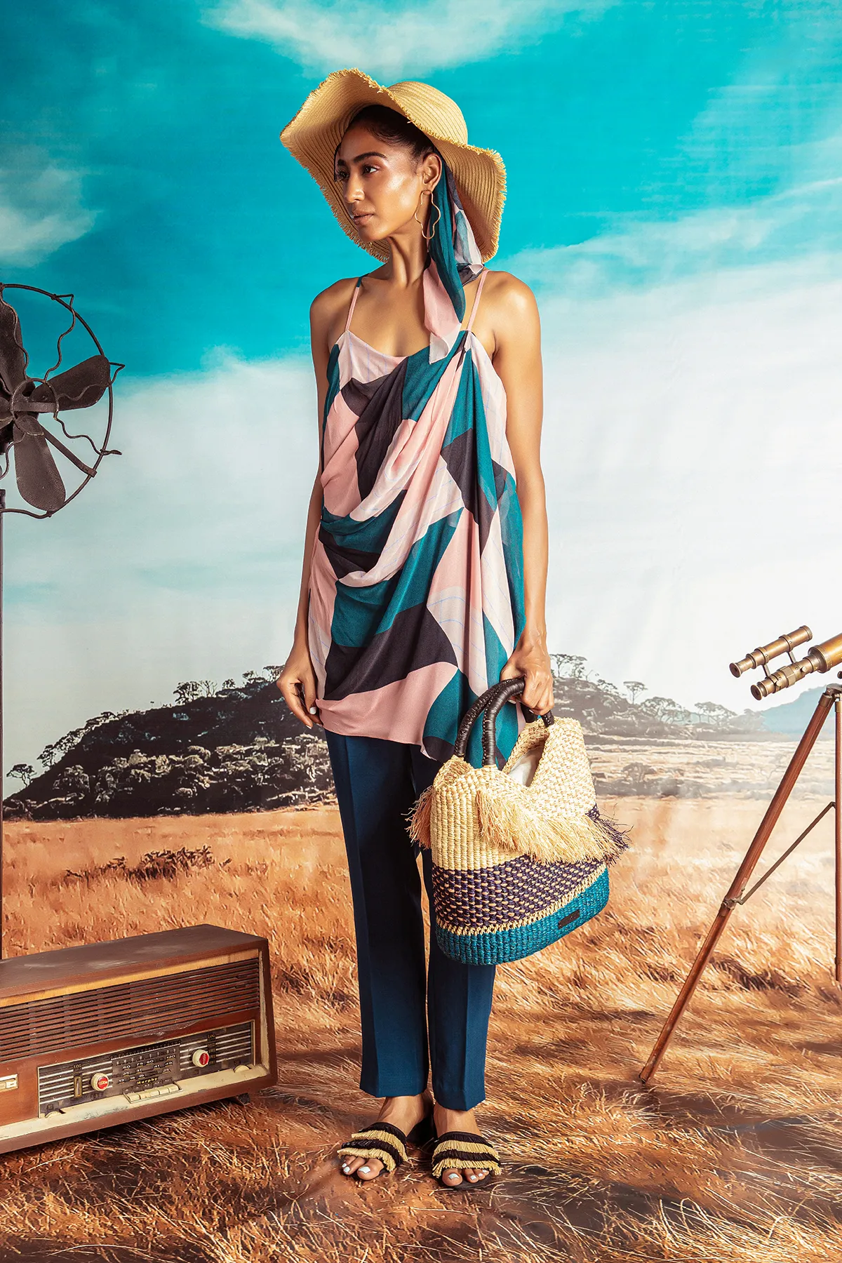 Teal Georgette Cigarette Pants