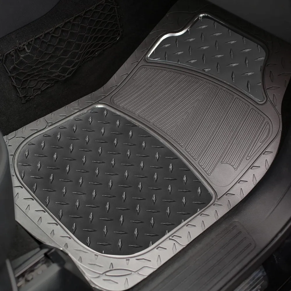 Trimmable ClimaProof High Quality Metallic Non-Slip Rubber Floor Mats - Full Set Black