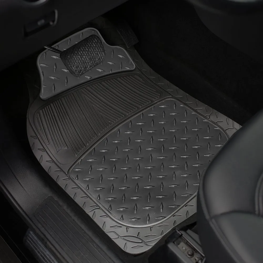 Trimmable ClimaProof High Quality Metallic Non-Slip Rubber Floor Mats - Full Set Black