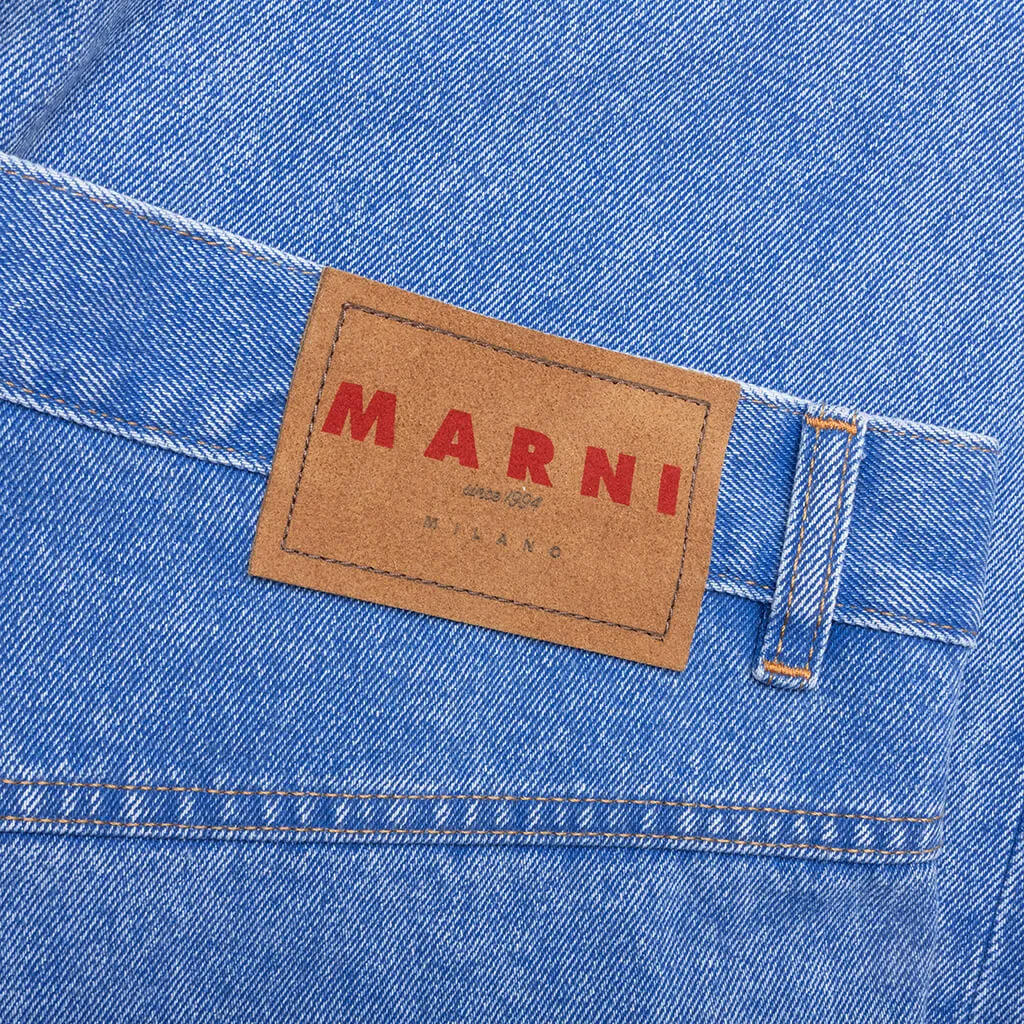 Wide Leg Blue Jeans With High Turn-Up - Cobalt