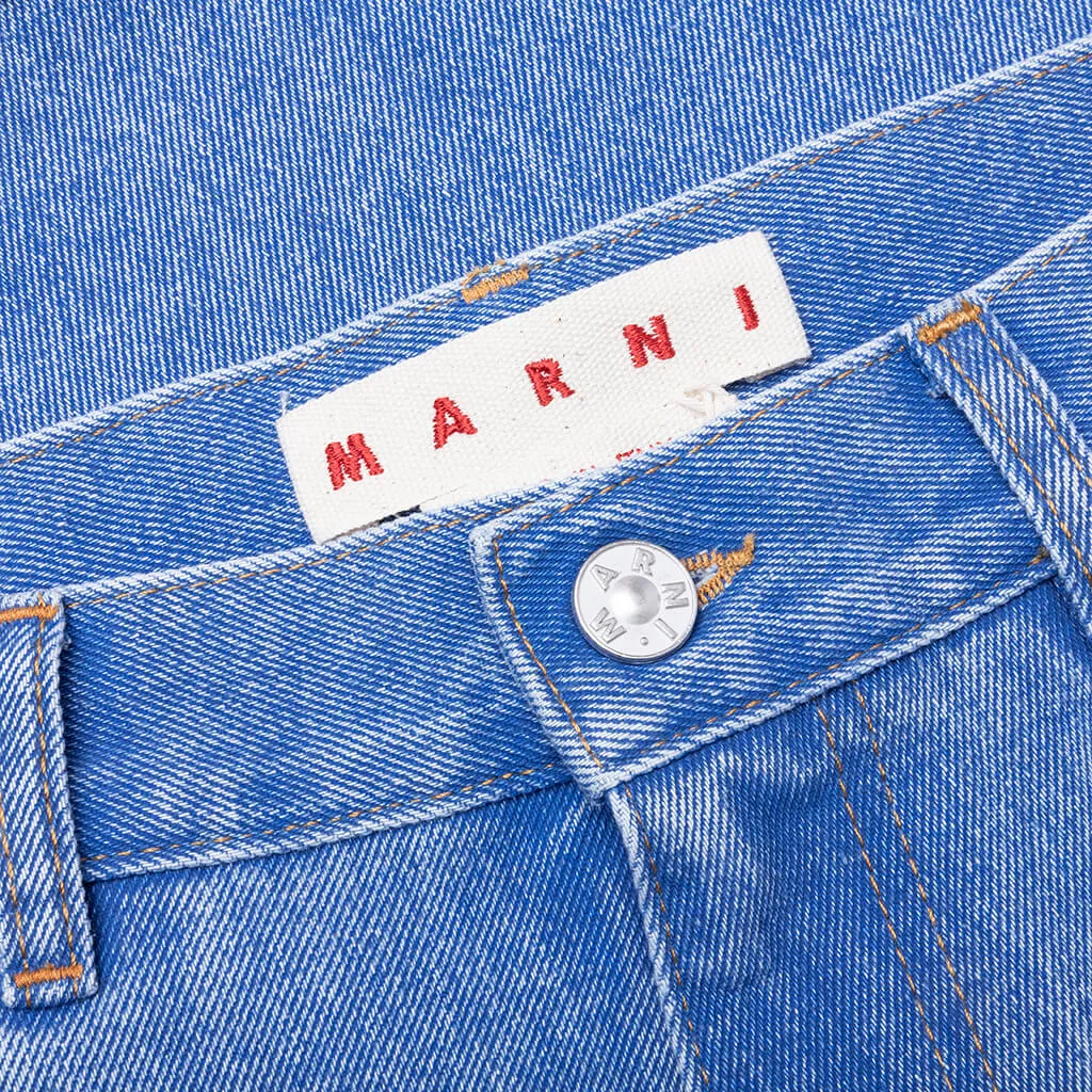 Wide Leg Blue Jeans With High Turn-Up - Cobalt