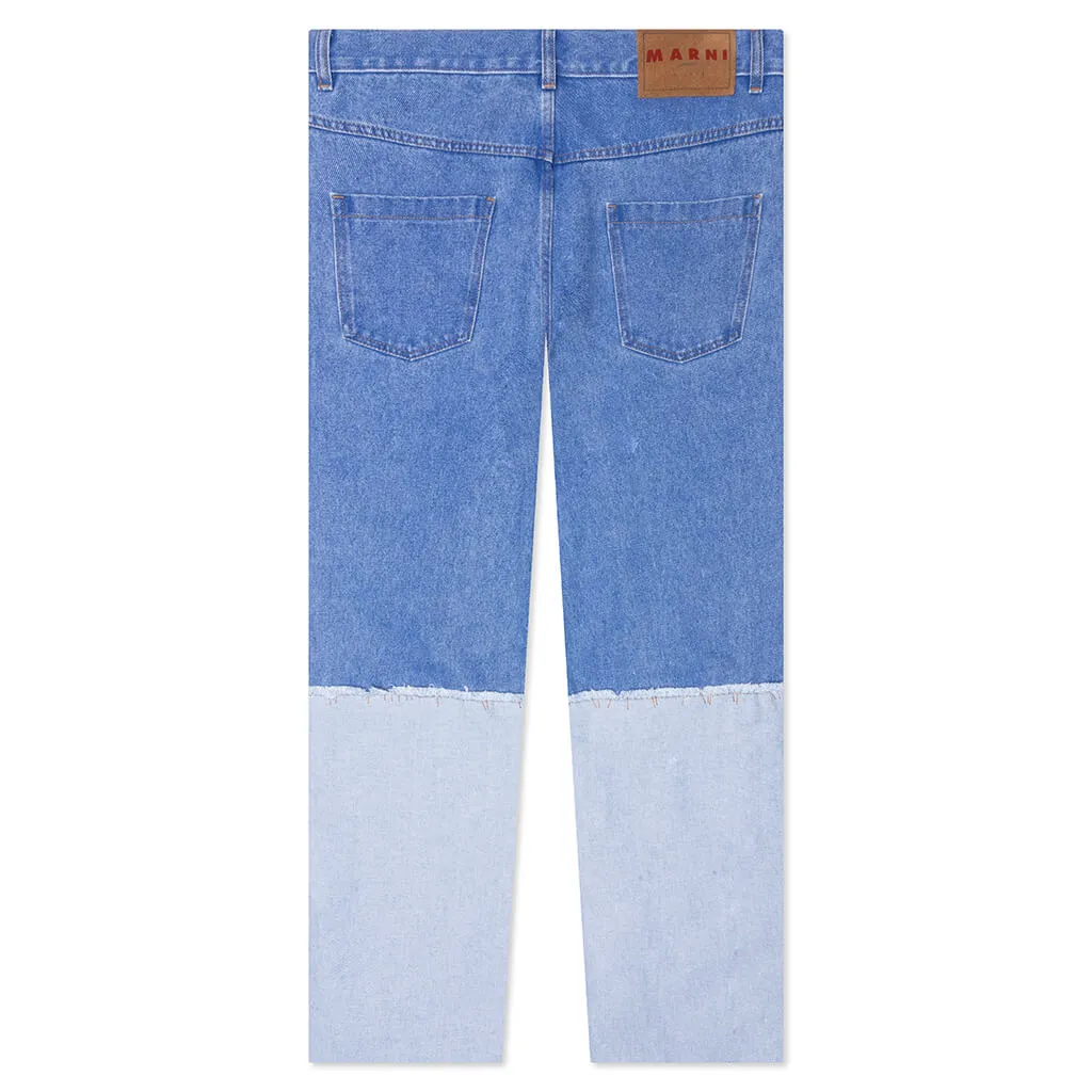 Wide Leg Blue Jeans With High Turn-Up - Cobalt