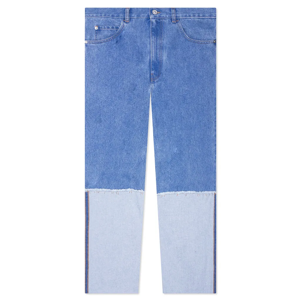 Wide Leg Blue Jeans With High Turn-Up - Cobalt