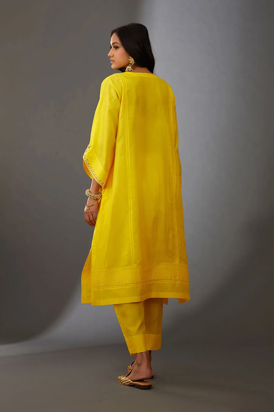 Yellow Silk Embroidered Kurta & Pant Set